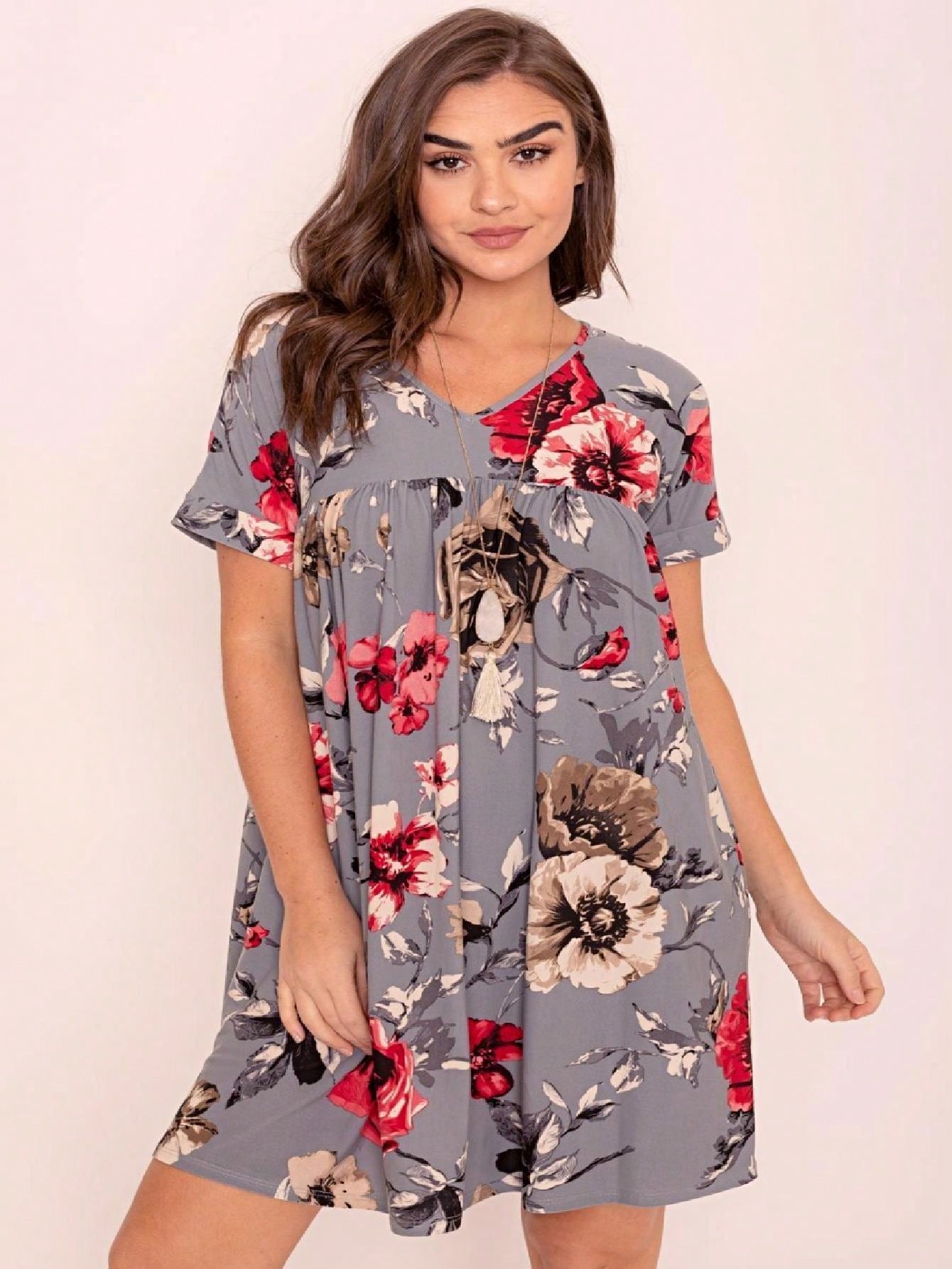 Summer Boho Retro Ditsy Floral Blue White Black Short Sleeve|  Small -3 XL
