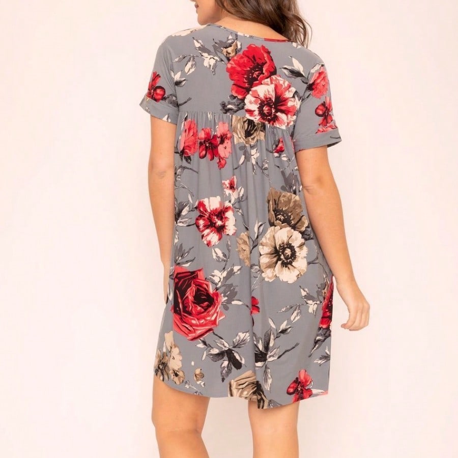 Summer Boho Retro Ditsy Floral Blue White Black Short Sleeve|  Small -3 XL