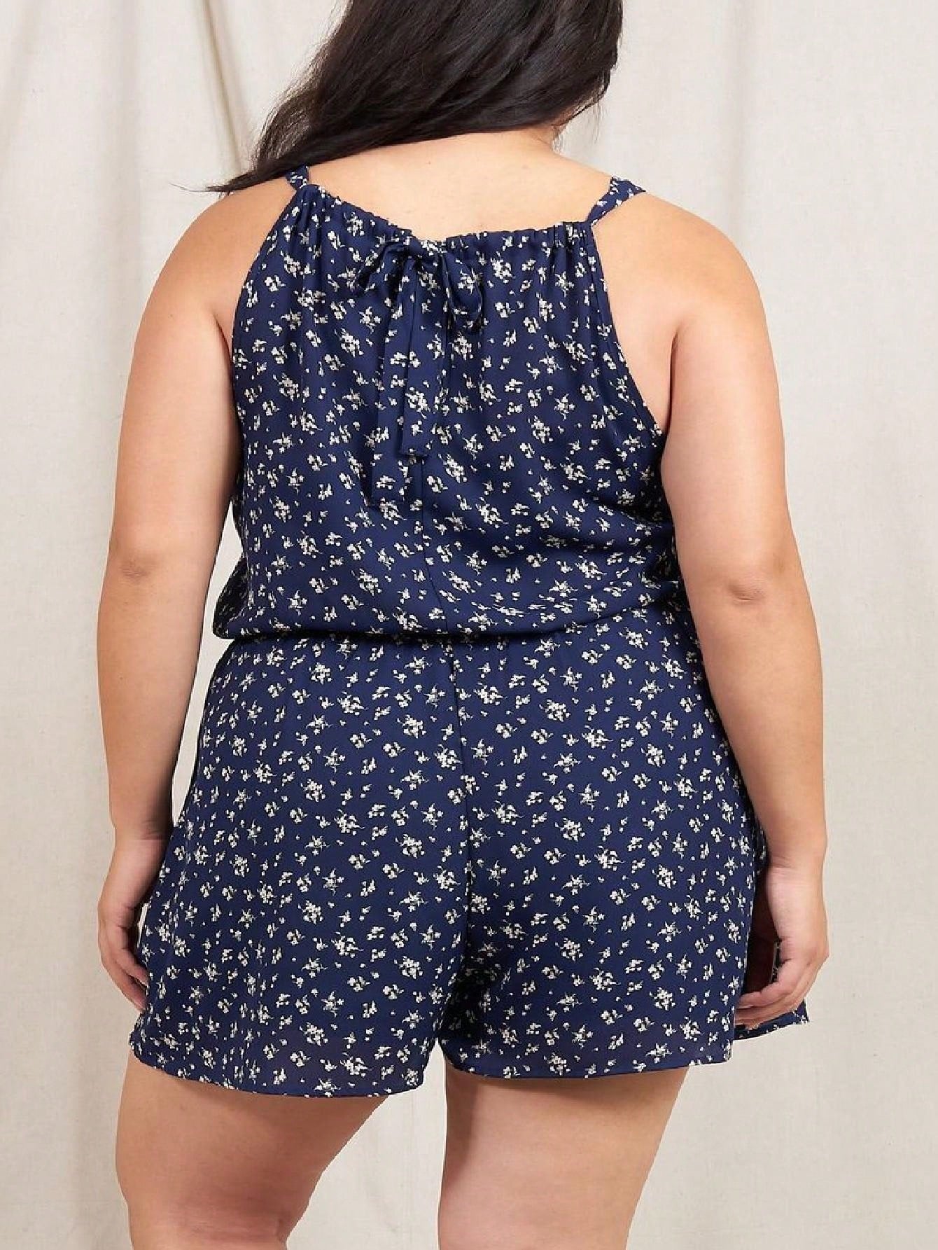 Boho Vintage Retro 60's Ditsy Floral Halter Neck Woven Cool Summer Jumpsuit Skort Romper