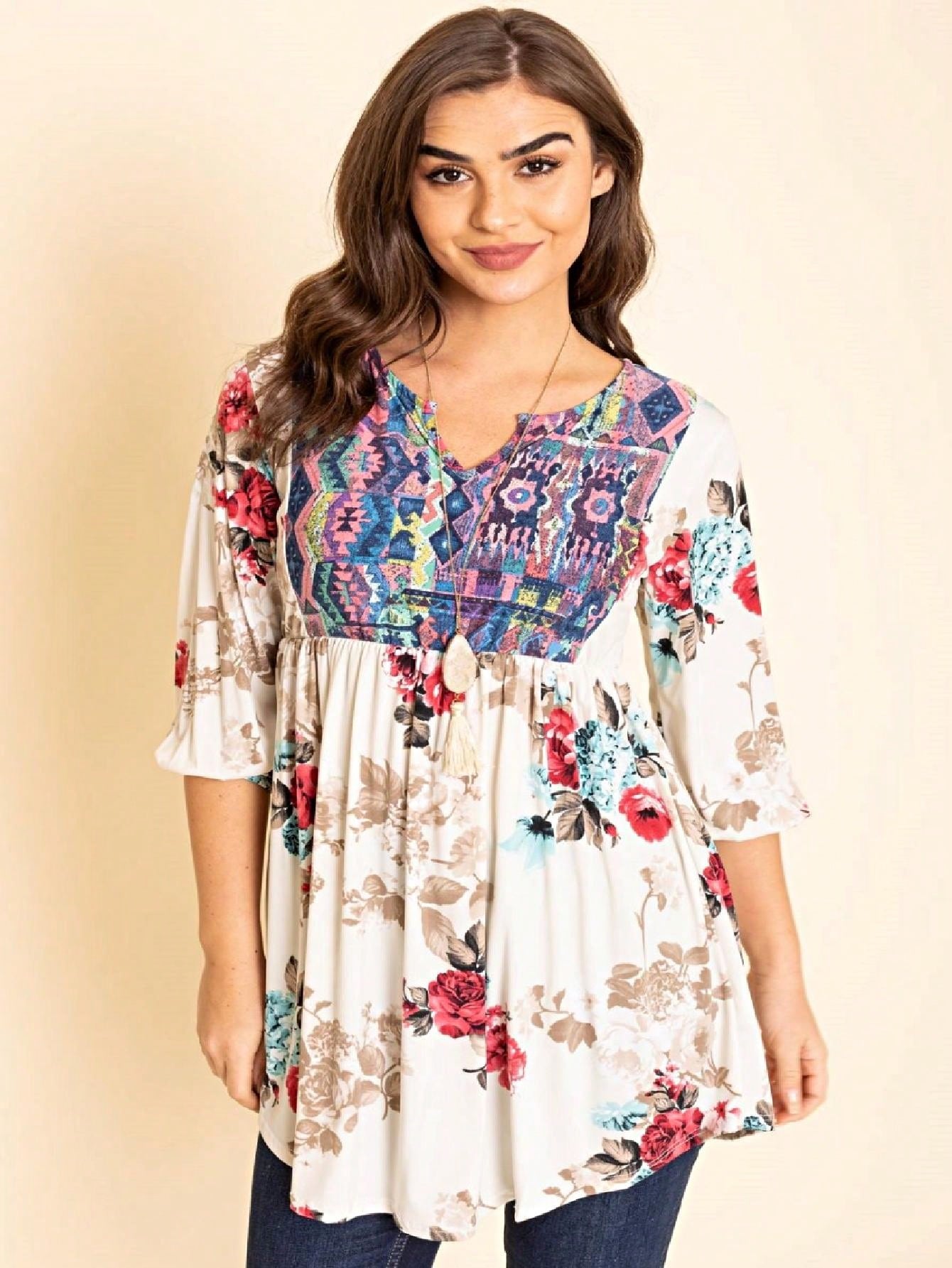 Boho Retro Half Balloon Puff Sleeve   Tunic Dress