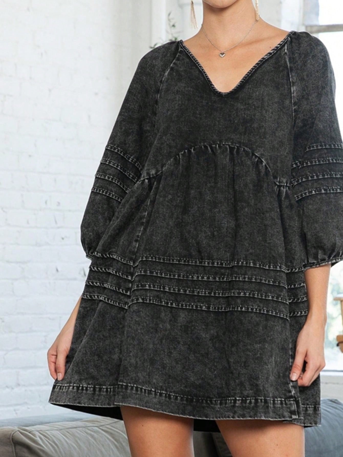 Boho Retro Plaid Button Down Cotton Shirt Tiered Dress