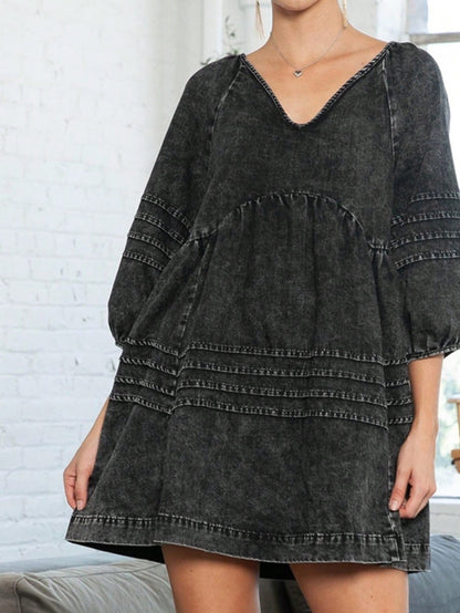 Boho Retro Plaid Button Down Cotton Shirt Tiered Dress