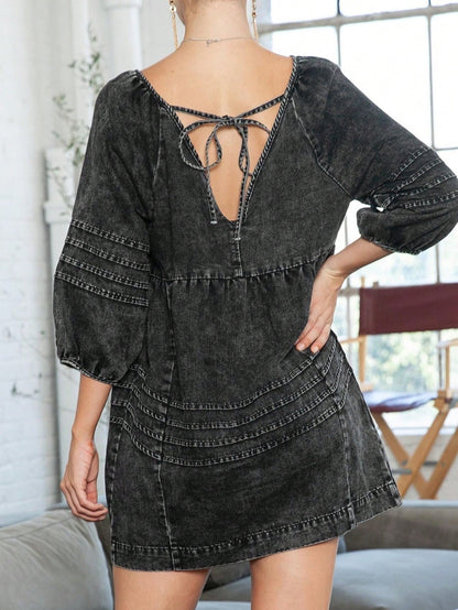 Boho Retro Plaid Button Down Cotton Shirt Tiered Dress