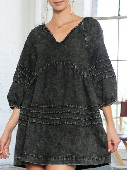 Boho Retro Plaid Button Down Cotton Shirt Tiered Dress