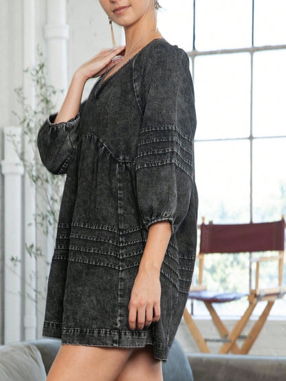 Boho Retro Plaid Button Down Cotton Shirt Tiered Dress