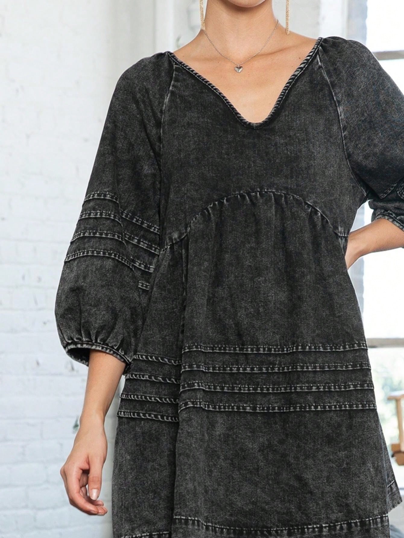 Boho Retro Plaid Button Down Cotton Shirt Tiered Dress