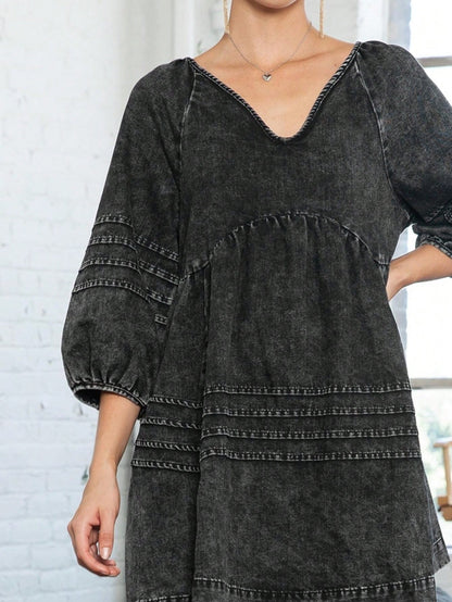 Boho Retro Plaid Button Down Cotton Shirt Tiered Dress