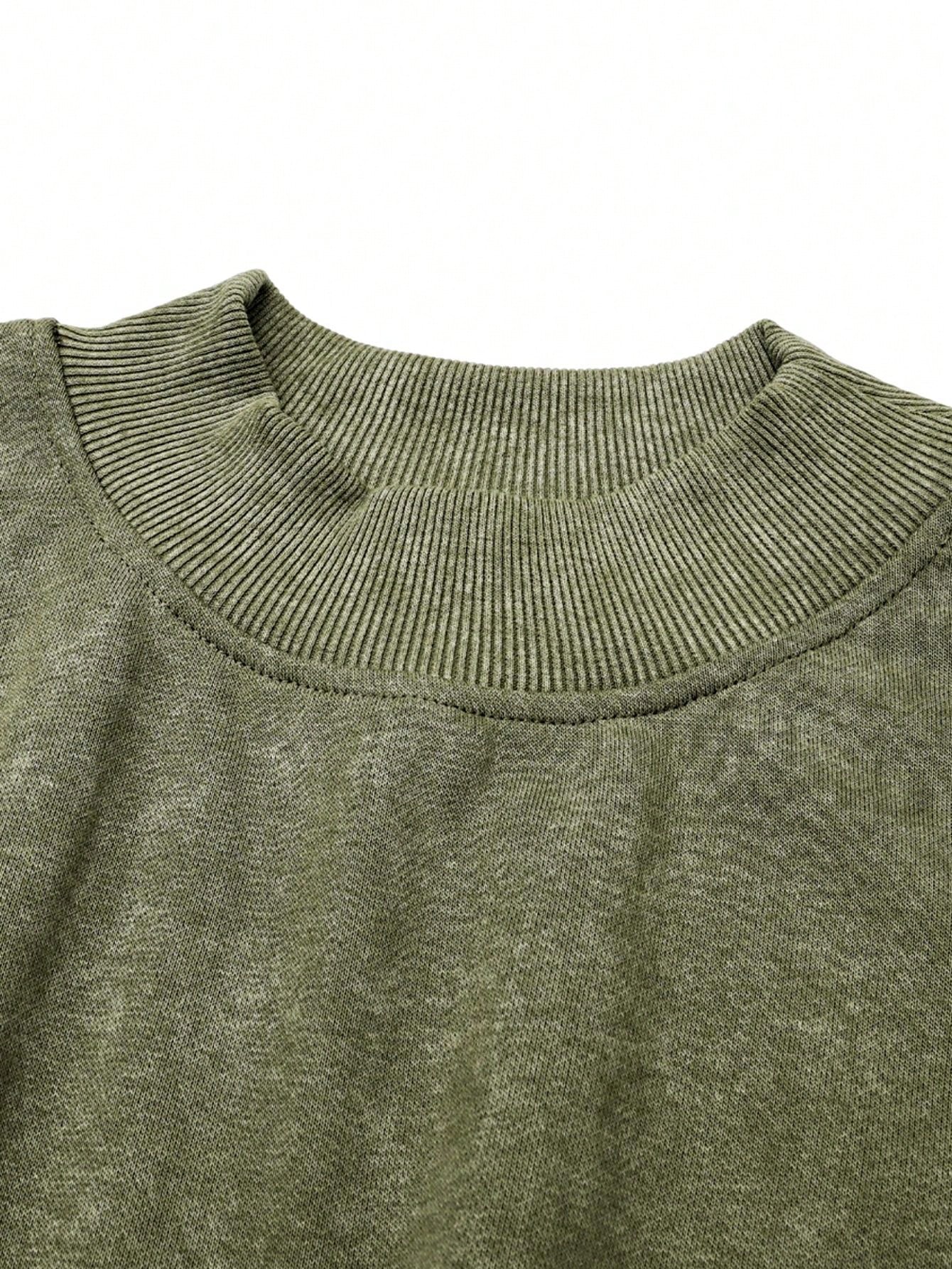 Boho Retro 60's Cotton Mix  Drop Shoulder Mineral Acid Washed Oversized Mock Neck Dolman T Shirt Top  Sweat Shirt