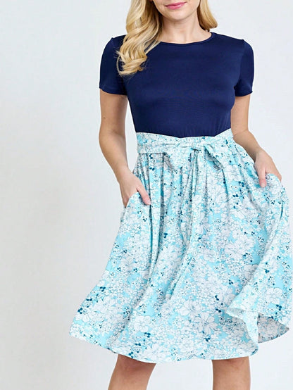 Boho Retro Classic Short Sleeve Contrast  Stripe Green Red Blue Black Midi Dress With Sash  | S-3X