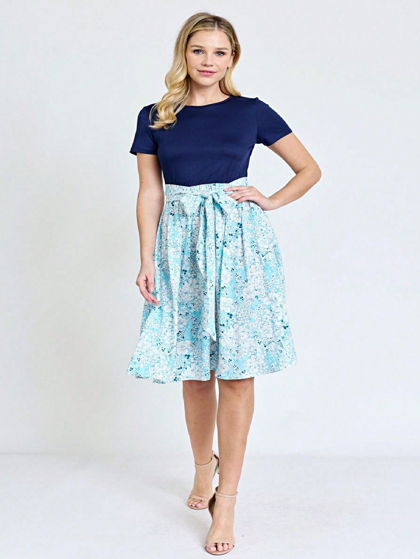 Boho Retro Classic Short Sleeve Contrast  Stripe Green Red Blue Black Midi Dress With Sash  | S-3X