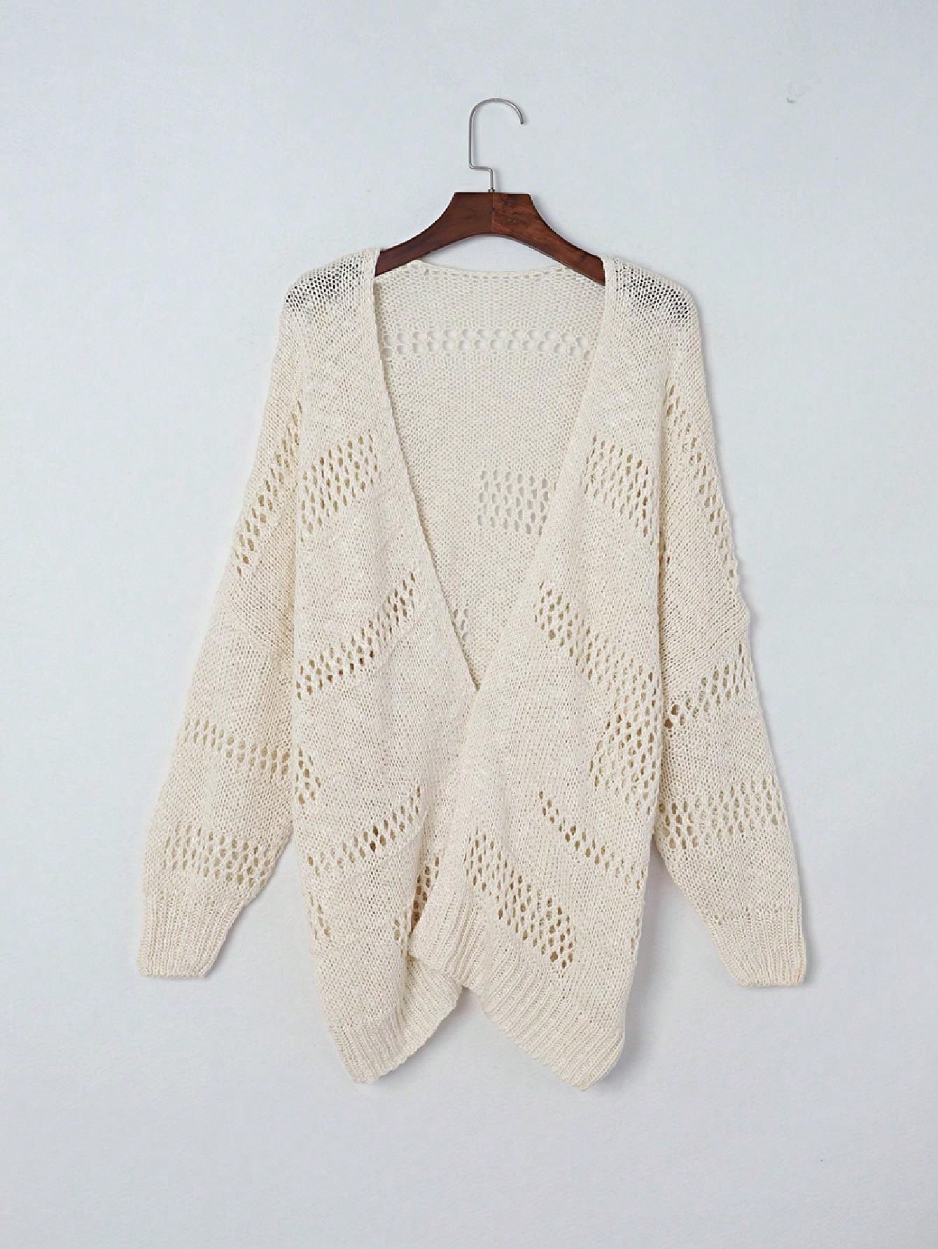 Boho Retro Crochet Knit Hollow Light Weight Dolman Batwing Sleeve Oversized Boyfriend Cardigan