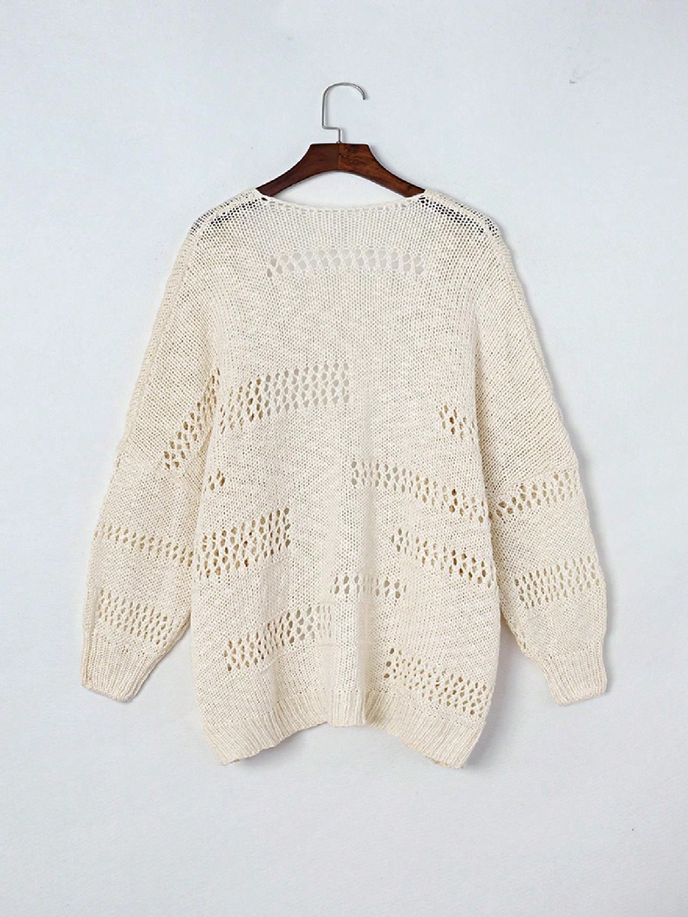 Boho Retro Crochet Knit Hollow Light Weight Dolman Batwing Sleeve Oversized Boyfriend Cardigan