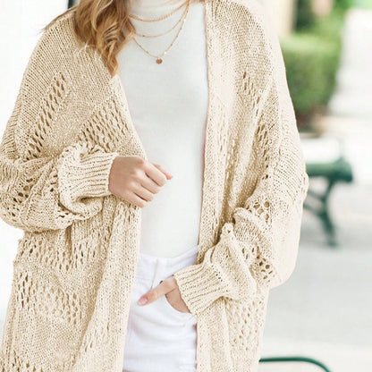 Boho Retro Crochet Knit Hollow Light Weight Dolman Batwing Sleeve Oversized Boyfriend Cardigan