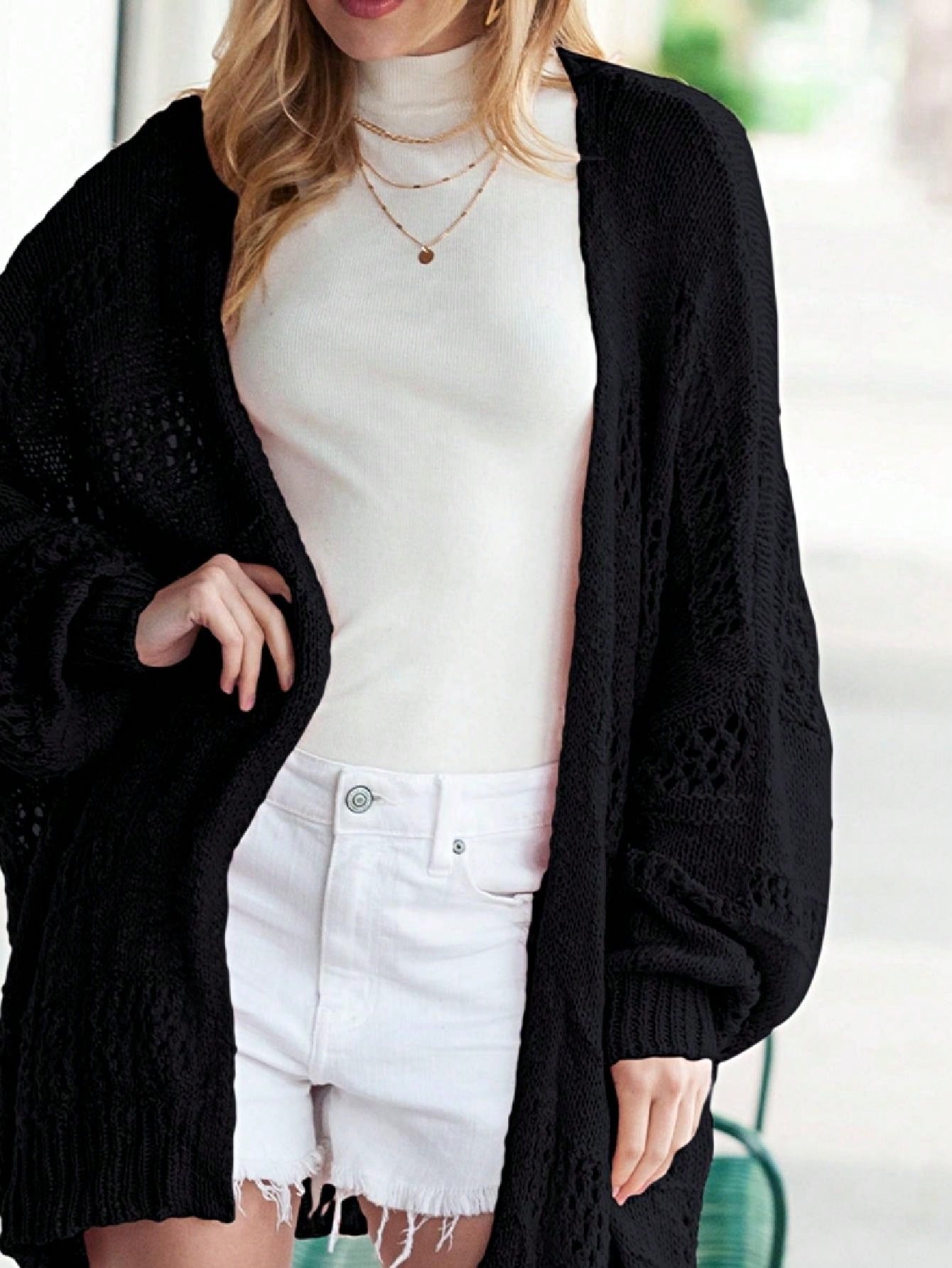 Boho Retro Crochet Knit Hollow Light Weight Dolman Batwing Sleeve Oversized Boyfriend Cardigan