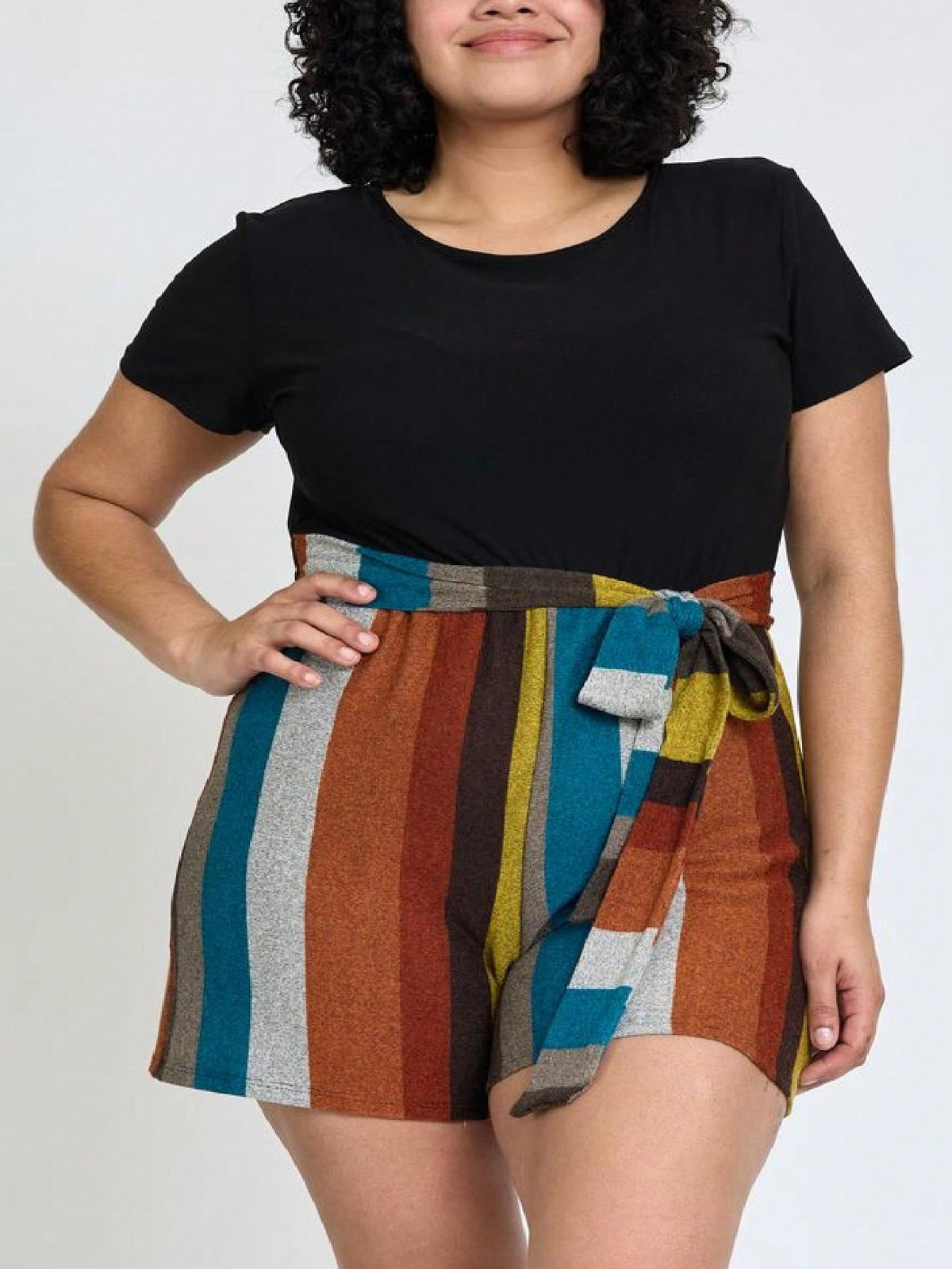 Boho  Retro 60's Romper Stripe Shorts Short Sleeve With Sash Jumpsuit