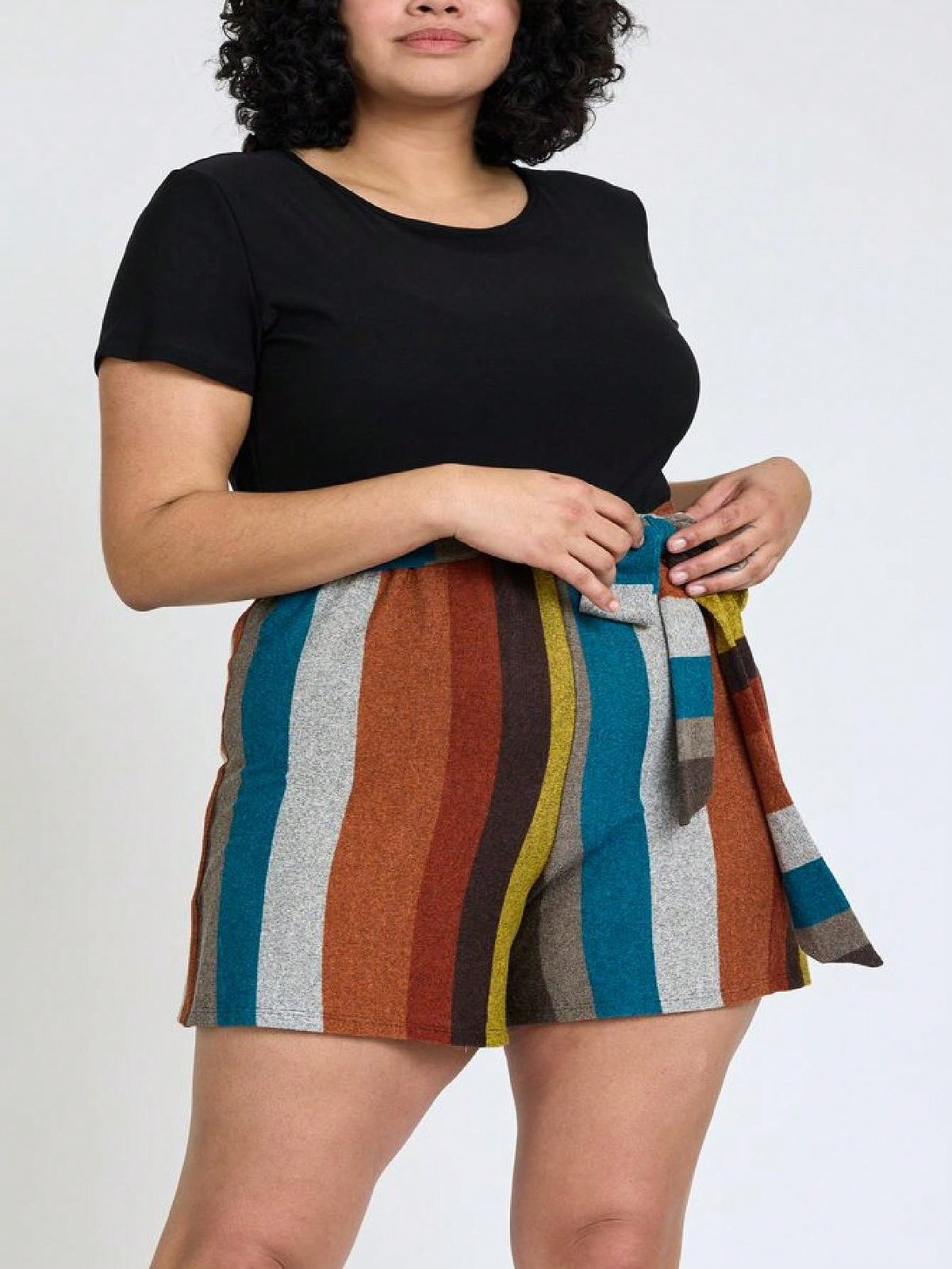 Boho  Retro 60's Romper Stripe Shorts Short Sleeve With Sash Jumpsuit