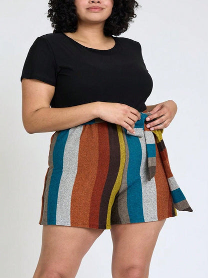 Boho  Retro 60's Romper Stripe Shorts Short Sleeve With Sash Jumpsuit