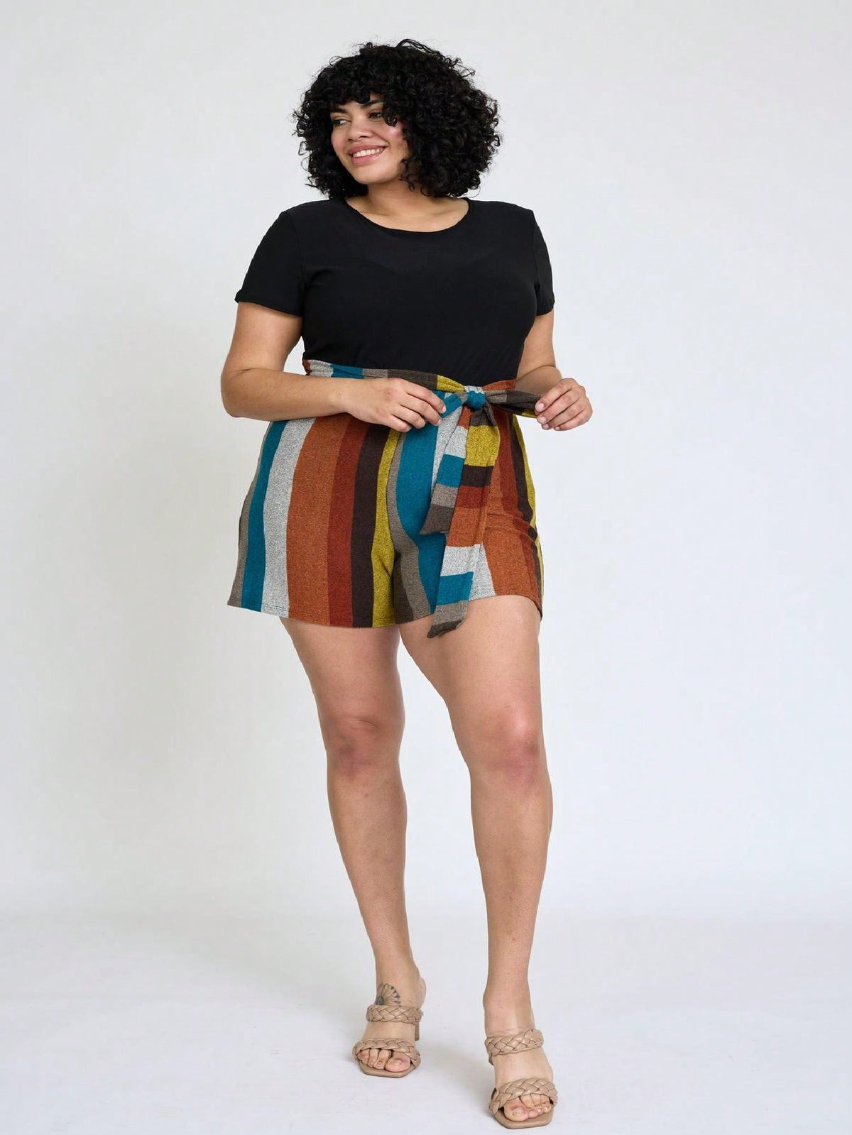 Boho  Retro 60's Romper Stripe Shorts Short Sleeve With Sash Jumpsuit