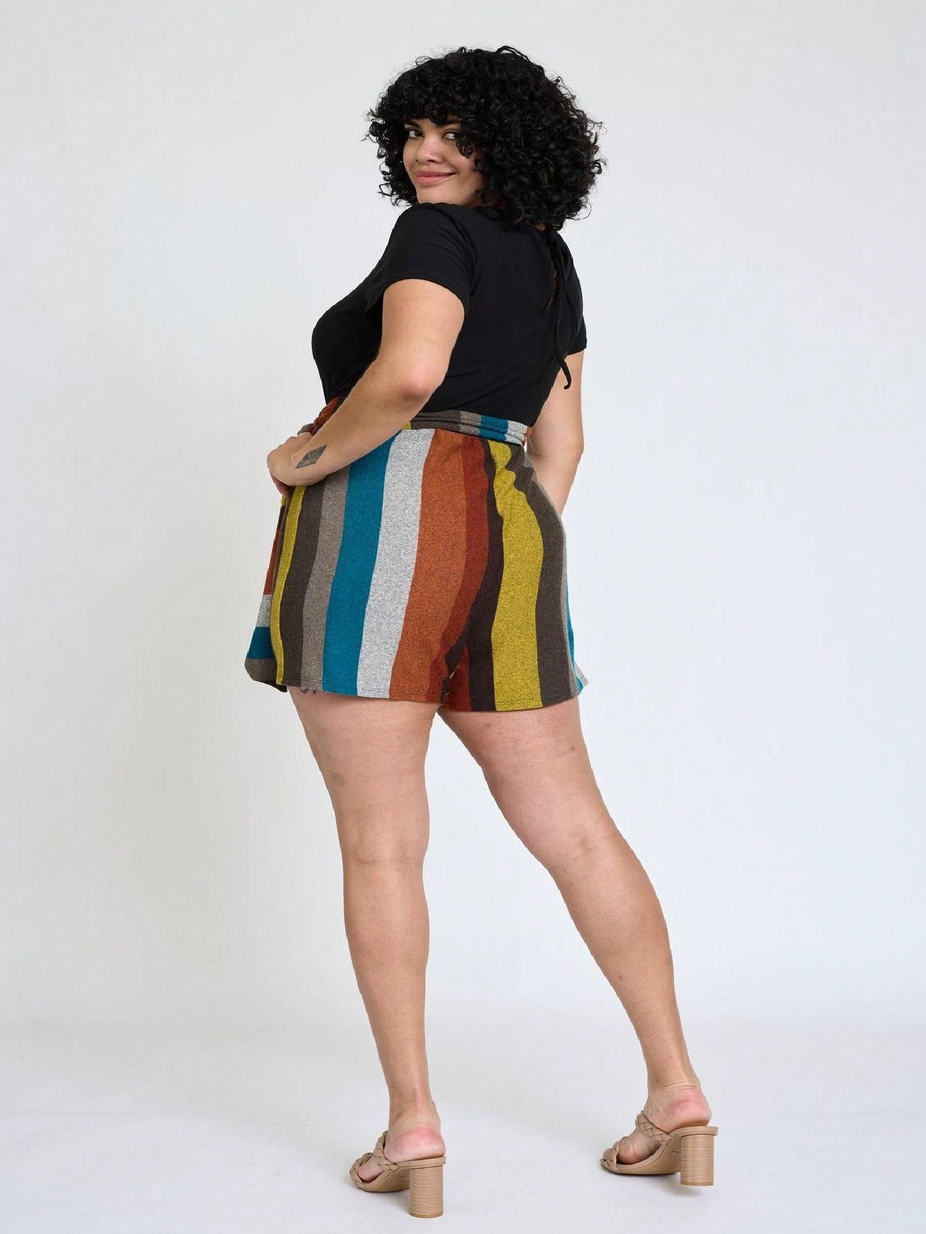 Boho  Retro 60's Romper Stripe Shorts Short Sleeve With Sash Jumpsuit