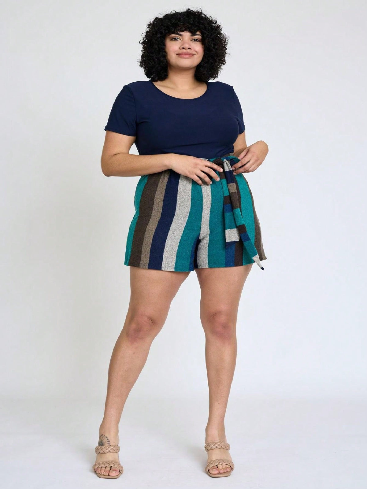 Boho  Retro 60's Romper Stripe Shorts Short Sleeve With Sash Jumpsuit