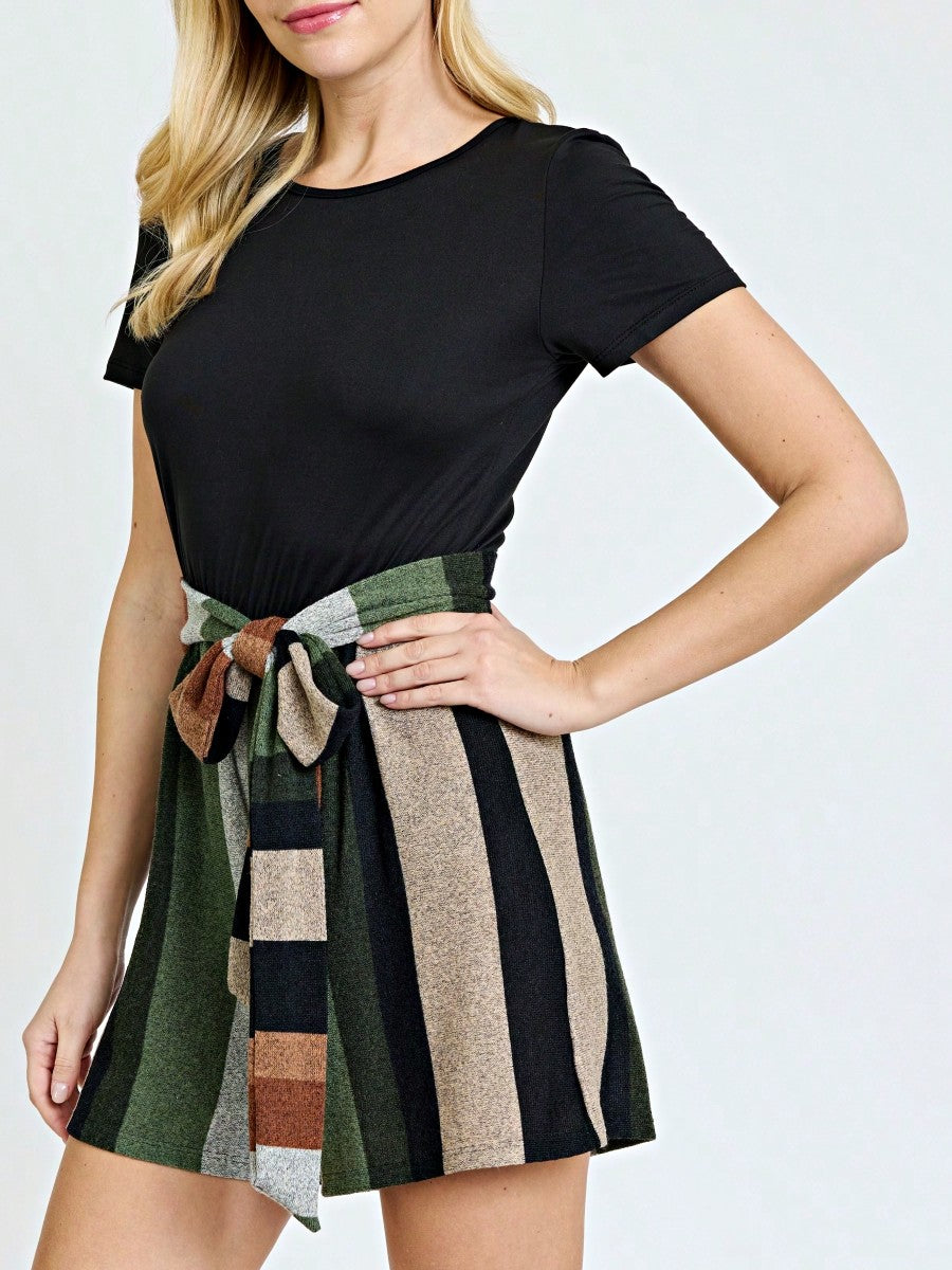 Boho  Retro 60's Romper Stripe Shorts Short Sleeve With Sash Jumpsuit