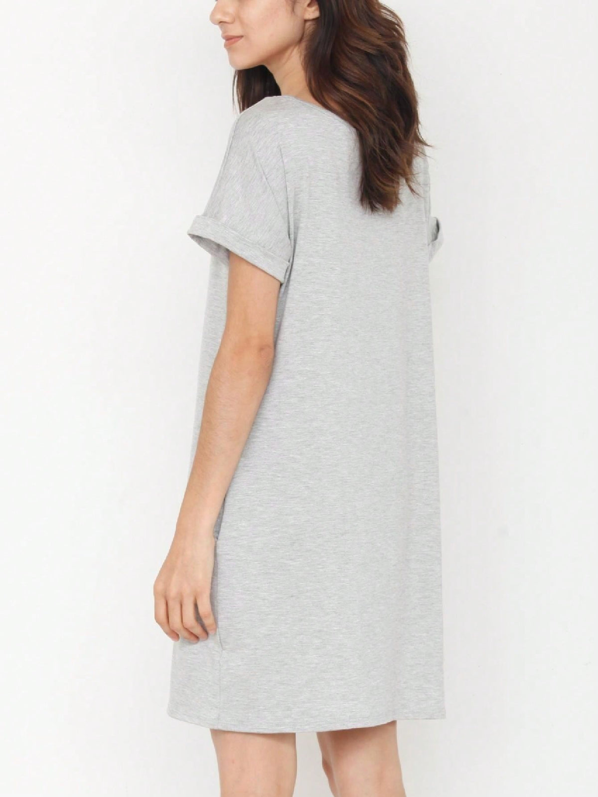 Boho Retro Rayon Cool Soft Summer Cuff Short Sleeve Crew Neck T Shirt Mini Dress Tunic With Pockets