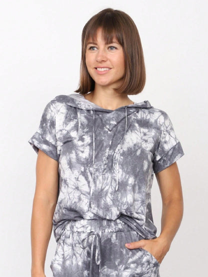 Women's Stylish Long Sleeve Knitted Fabric Top With Plaid Contrast Panel And Drawstring Detail Casual Regular Length Blouse