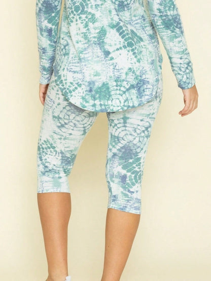 Boho Retro 60"S Geo Tie Die Knee Length Water Color Green Charcoal Leggings Bottom Pants Only