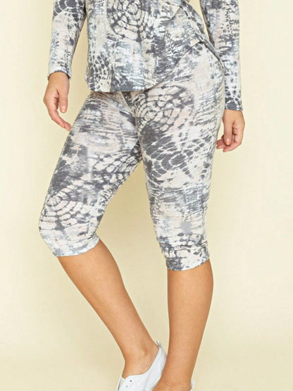 Boho Retro 60"S Geo Tie Die Knee Length Water Color Green Charcoal Leggings Bottom Pants Only
