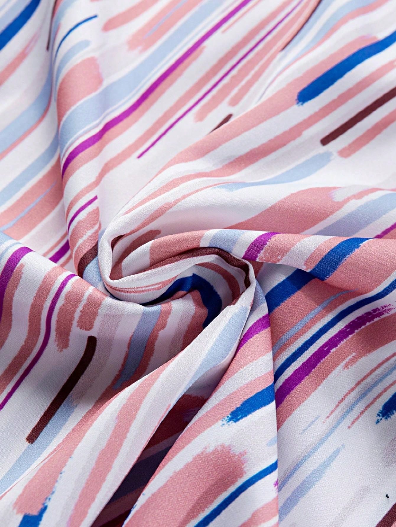 Boho Retro Vintage 60's Vibe Pink Blue Stripe Bubble Ruffle Bell Half Sleeve Top Shirt Blouse