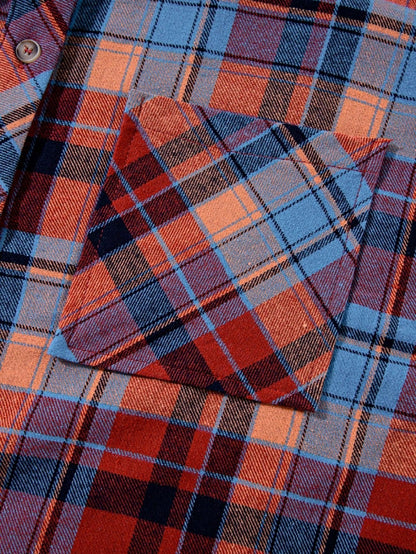 Boho Retro Button Up Vintage 90's Cotton Red Blue Plaid Print Drop Sleeve Loose Shirt Shacket