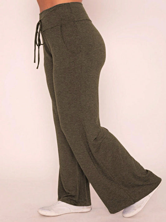 Vintage Boho Solid Color Drawstring Wide Leg Soft Rayon Pants