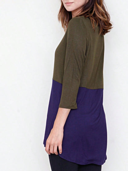 Oatmeal Mint Pink Color Block Folded Cuff Tunic For Leggings Shorts And Jeans  | 7 Colors | S-3X