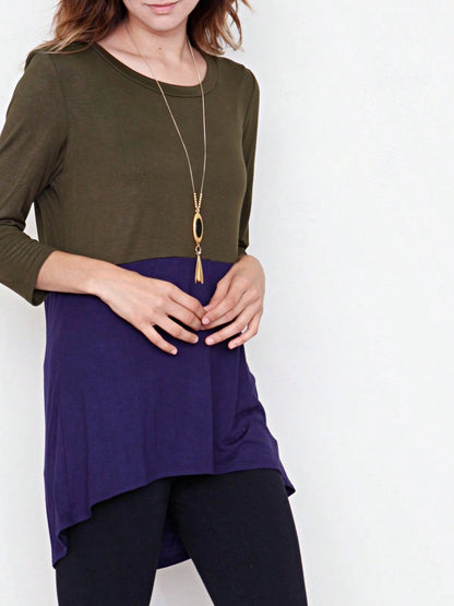 Oatmeal Mint Pink Color Block Folded Cuff Tunic For Leggings Shorts And Jeans  | 7 Colors | S-3X