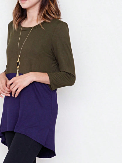 Oatmeal Mint Pink Color Block Folded Cuff Tunic For Leggings Shorts And Jeans  | 7 Colors | S-3X