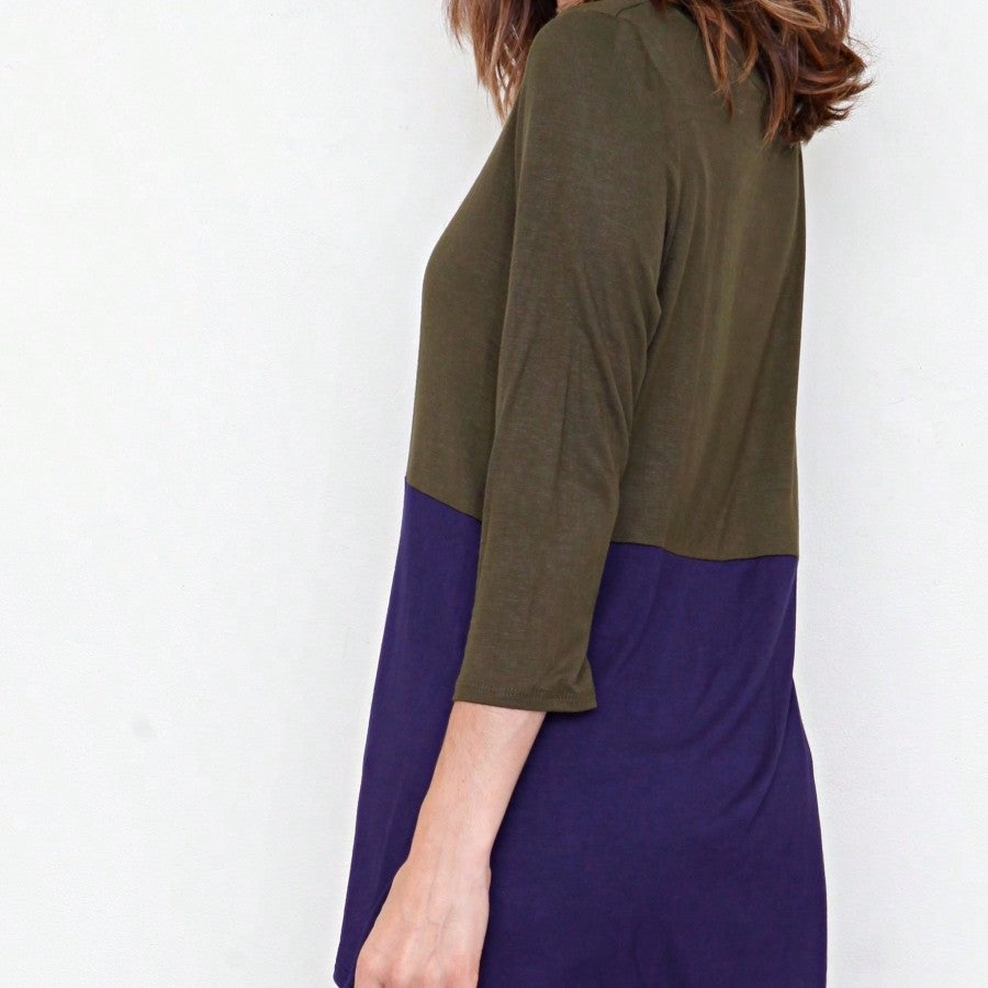 Oatmeal Mint Pink Color Block Folded Cuff Tunic For Leggings Shorts And Jeans  | 7 Colors | S-3X