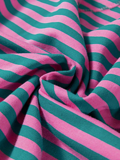 Boho Retro 90's Cotton Mix  Drop Shoulder Pink Mint Stripe Color Block Oversized Dolman T Shirt Top Shirt Blouse | Small-3 XL