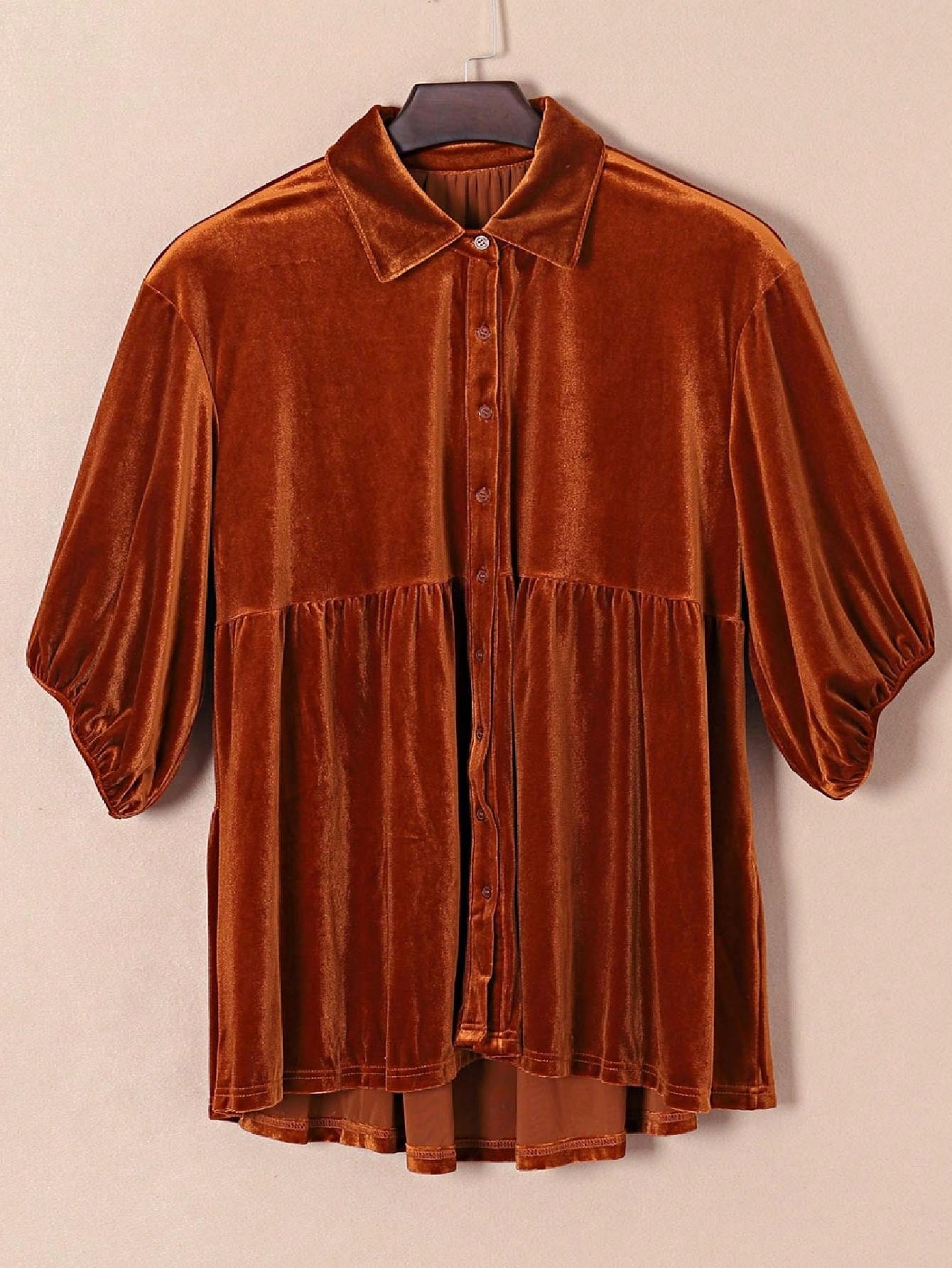 Boho Retro Vintage 60's Velvet Velour Red Grey Charcoal Drop Sleeve Balloon Puff Loose Party Shirt Blouse