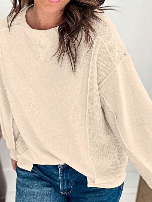 Boho Retro Vintage 90's Cotton Drop Shoulder Over Size Solid Beige Vanilla Knit Striped Plaid Patchwork Waffle Sweater Top Pull Over Turtleneck