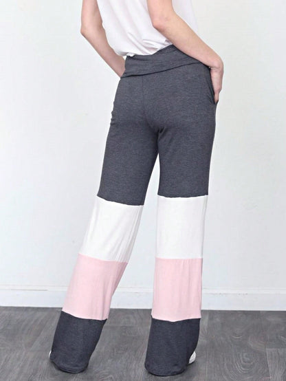 Fold Over Band Wide Leg Tiered Soft Long Lounge Pants