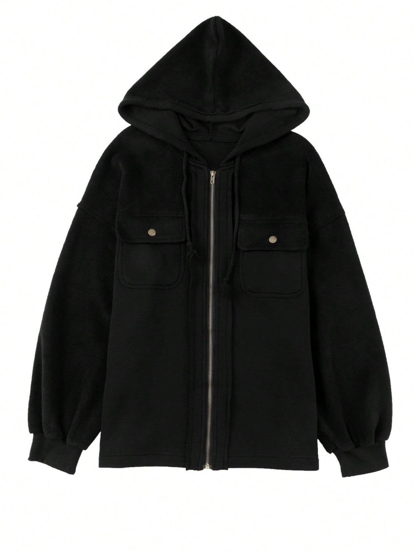 Boho Retro 90's Oversized Puff Bishop Drop Shoulder Sleeve Pocket Front Zip Up Cotton Canvas Inside Out Hooded Jacket