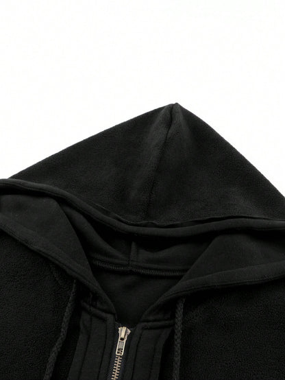 Boho Retro 90's Oversized Puff Bishop Drop Shoulder Sleeve Pocket Front Zip Up Cotton Canvas Inside Out Hooded Jacket