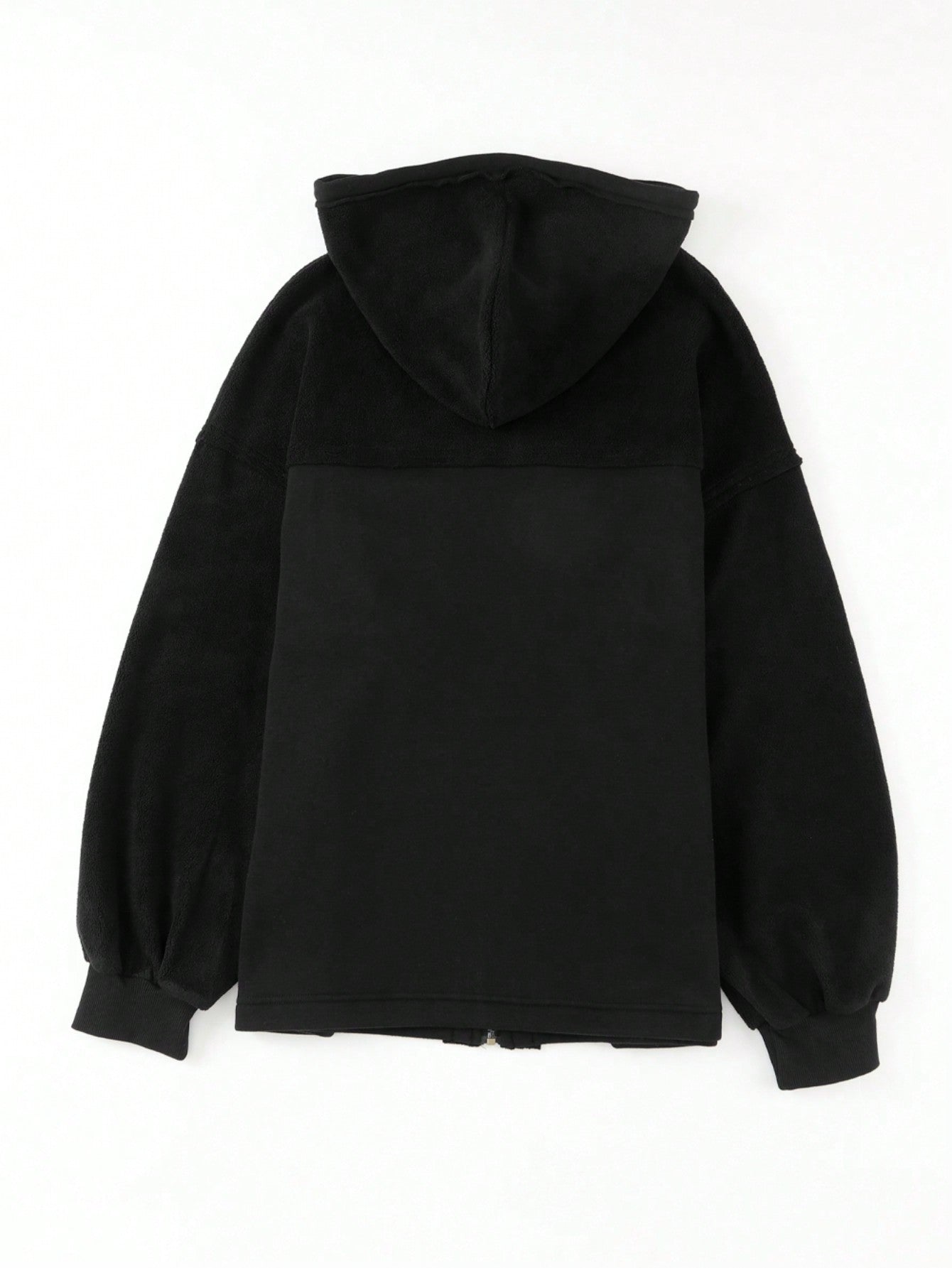 Boho Retro 90's Oversized Puff Bishop Drop Shoulder Sleeve Pocket Front Zip Up Cotton Canvas Inside Out Hooded Jacket
