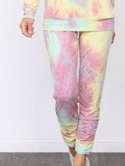 Boho Retro 90's Tie Dye Pink Blue Solid Olive Navy Black Charcoal  Grey Shirred Ruched Cuff  Jogger Pants With Drawstring And Pocket