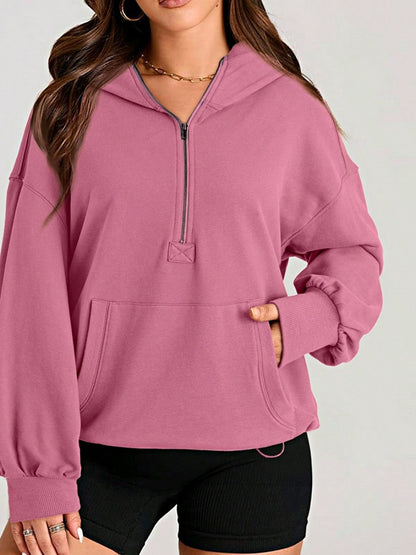 Boho Retro Vintage 90's Cotton  Solid Kangaroo Front Pocket Long Sleeve Zip Up Top Sweatshirt Hoodie Pullover Hooded