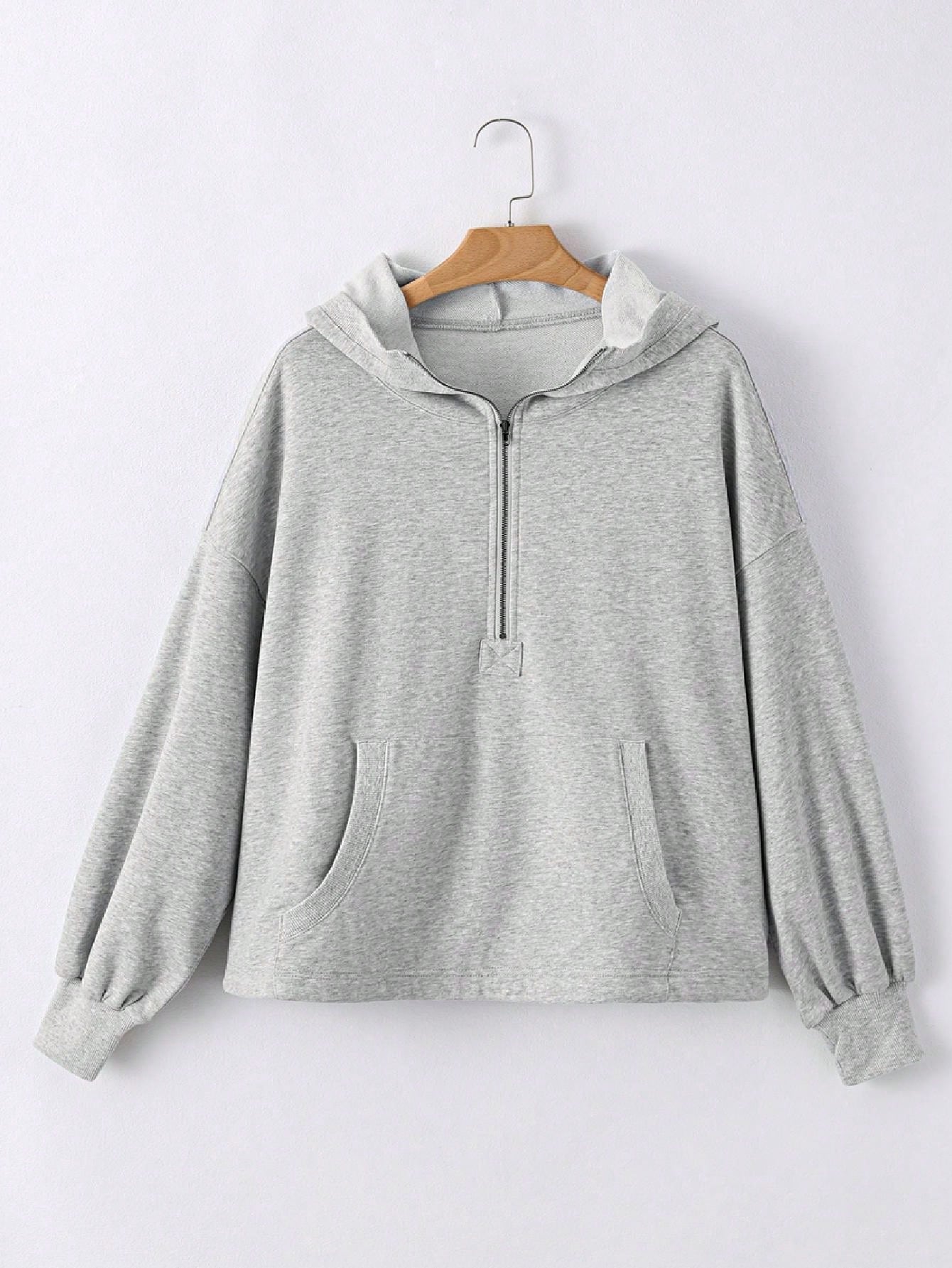 Boho Retro Vintage 90's Cotton  Solid Kangaroo Front Pocket Long Sleeve Zip Up Top Sweatshirt Hoodie Pullover Hooded