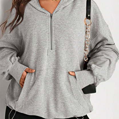 Boho Retro Vintage 90's Cotton  Solid Kangaroo Front Pocket Long Sleeve Zip Up Top Sweatshirt Hoodie Pullover Hooded