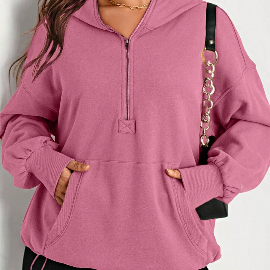 Boho Retro Vintage 90's Cotton  Solid Kangaroo Front Pocket Long Sleeve Zip Up Top Sweatshirt Hoodie Pullover Hooded