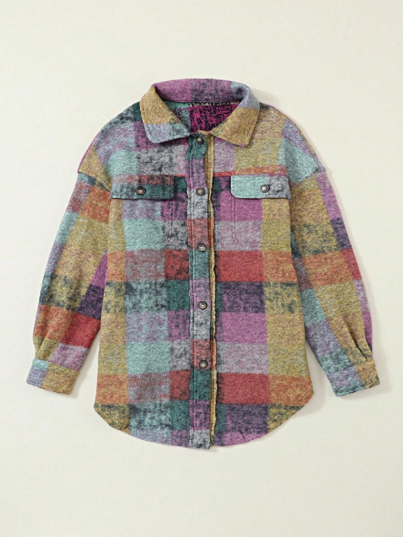 Women Cute Boho Vintage Knitted Fabric Lapel Regular Sleeve Flared Hem Shirt With Ruffle Details For Casual Wear