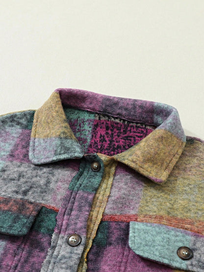 Women Cute Boho Vintage Knitted Fabric Lapel Regular Sleeve Flared Hem Shirt With Ruffle Details For Casual Wear